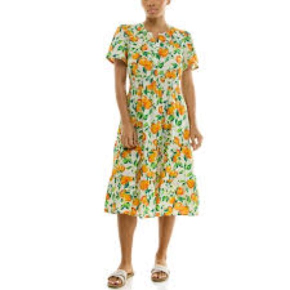 NANETTE LEPORE WOMEN'S SPLIT NECK TIERED MAXI ORANGE GREEN DRESS SIZE SMALL - Picture 1 of 7